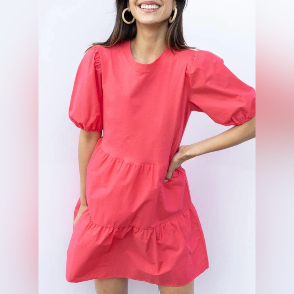 Sanctuary Pink Ruffled Tiered Poplin Sundress Womens Size L